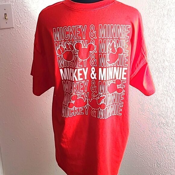 Disney Mickey & Minnie Mouse Shirt, Red with White Lettering, Size XL, NWOT - Picture 2 of 5